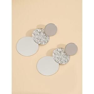 Silver Textured Circle Drop Earrings – Modern Geometric Dangle Statement